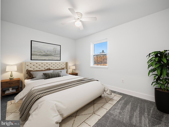 bedroom featuring carpet flooring and ceiling fan