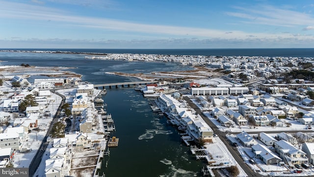 bird's eye view featuring a water view