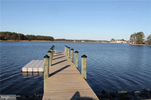 view of dock with a water view