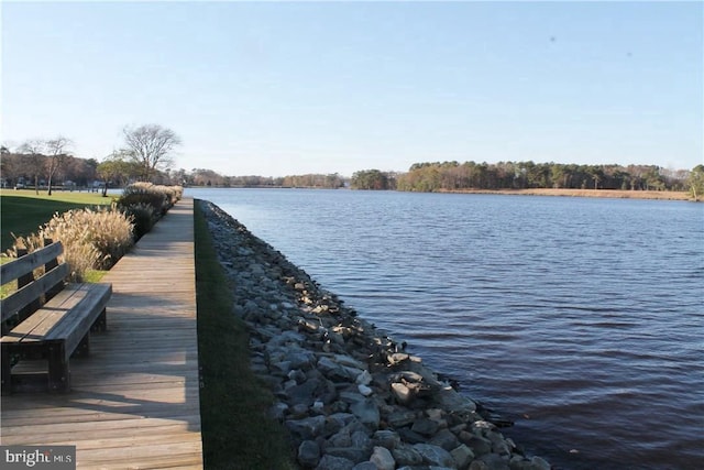 view of dock with a water view