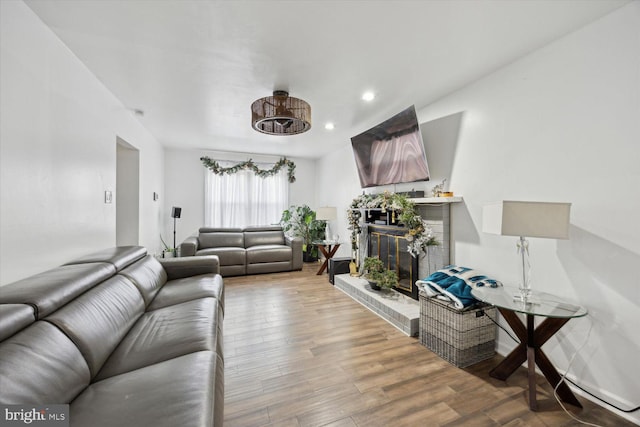 living room with hardwood / wood-style flooring