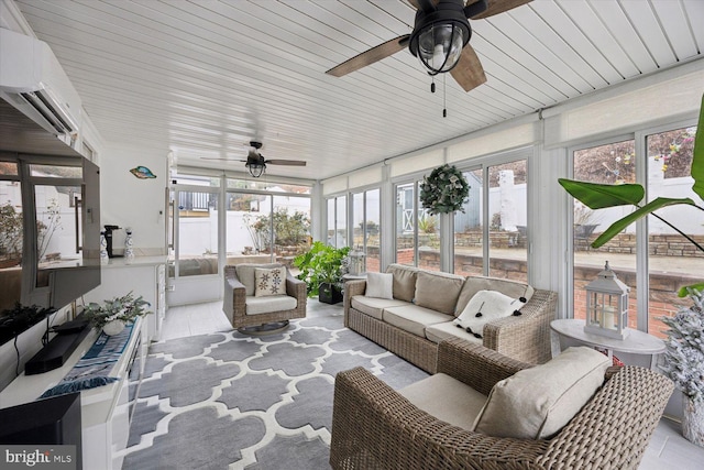 sunroom featuring a wall mounted AC