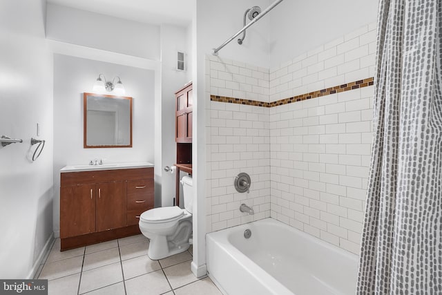 full bathroom with tile patterned floors, vanity, shower / bath combo, and toilet