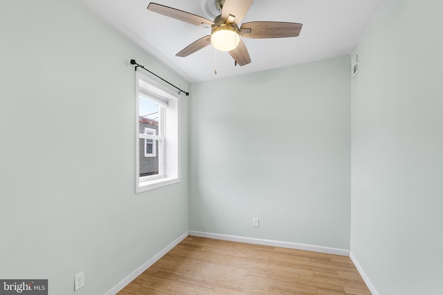 empty room featuring ceiling fan and light wood-type flooring