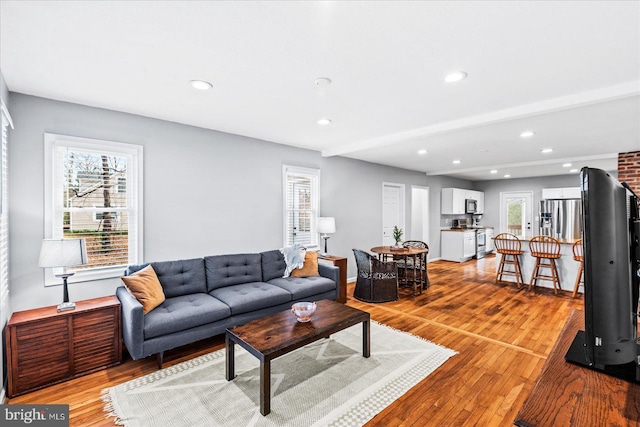 living room with light hardwood / wood-style flooring