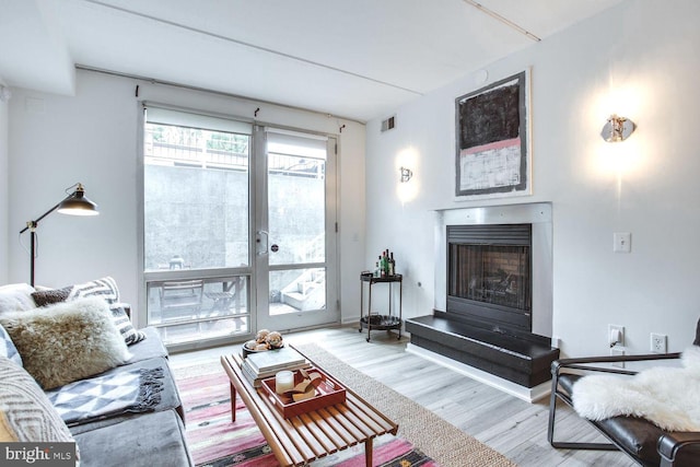 living room with hardwood / wood-style flooring