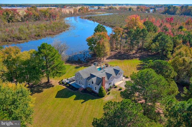 aerial view featuring a water view