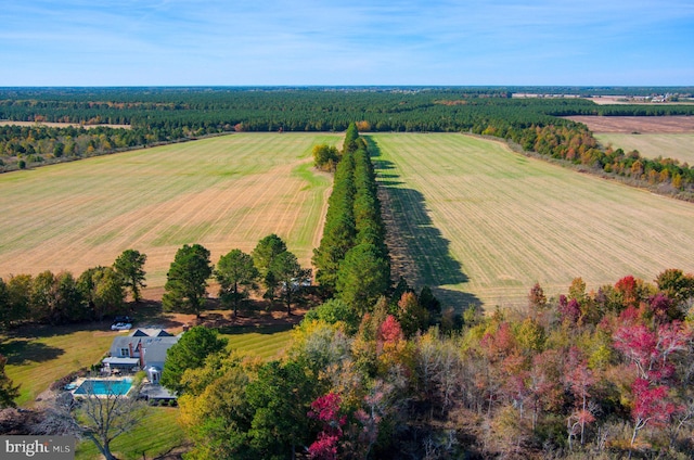 birds eye view of property featuring a rural view