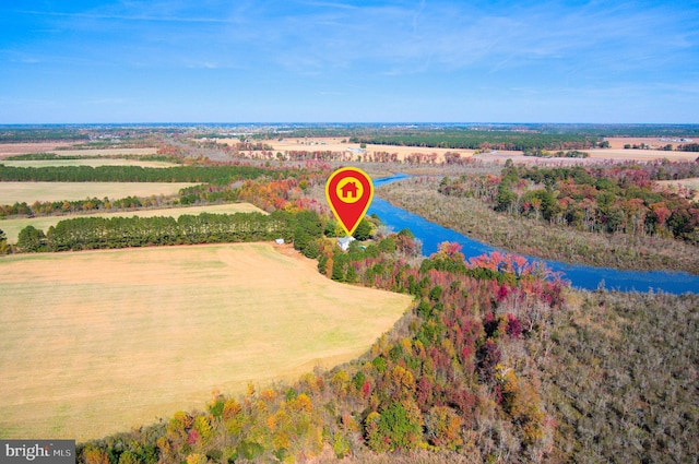 birds eye view of property featuring a rural view