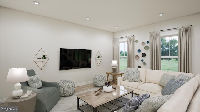 living room with light wood-type flooring