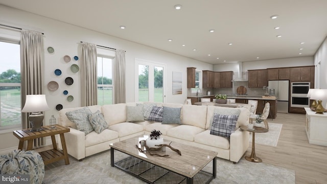 living room with light wood-type flooring