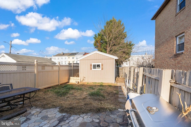 view of yard with a storage shed