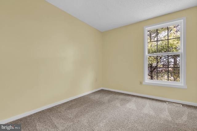 carpeted empty room featuring a textured ceiling