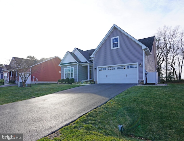 view of front facade featuring a front lawn and a garage