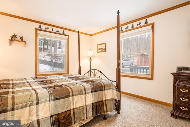 bedroom featuring carpet floors and ornamental molding