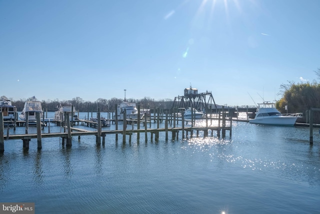 dock area featuring a water view