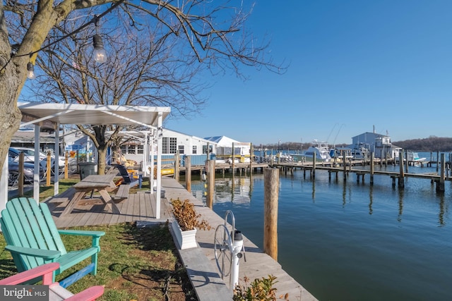 view of dock featuring a water view