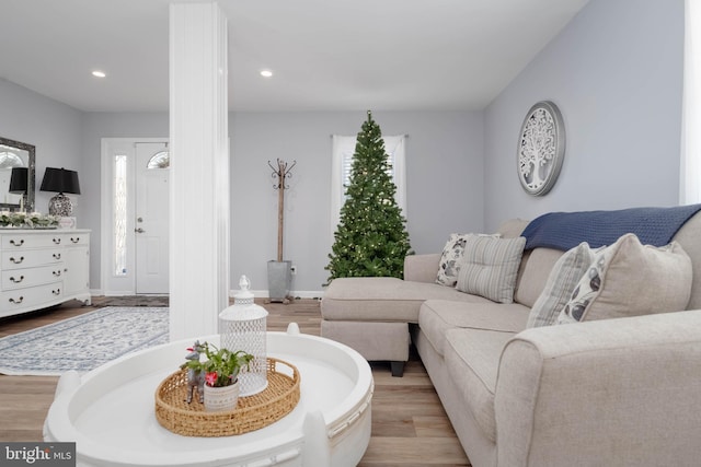 living room with light hardwood / wood-style floors