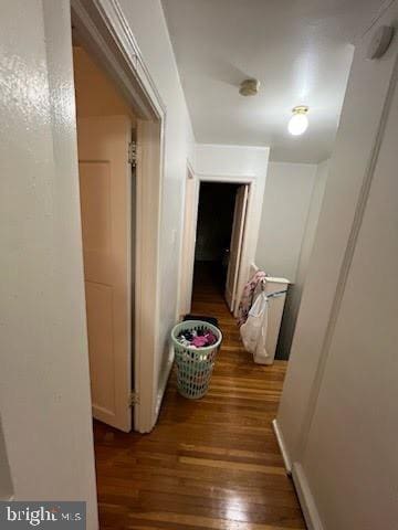 hallway featuring dark wood-type flooring