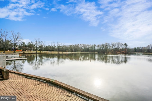 property view of water with a dock