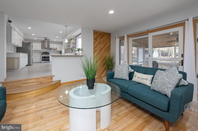 living room with light wood-type flooring