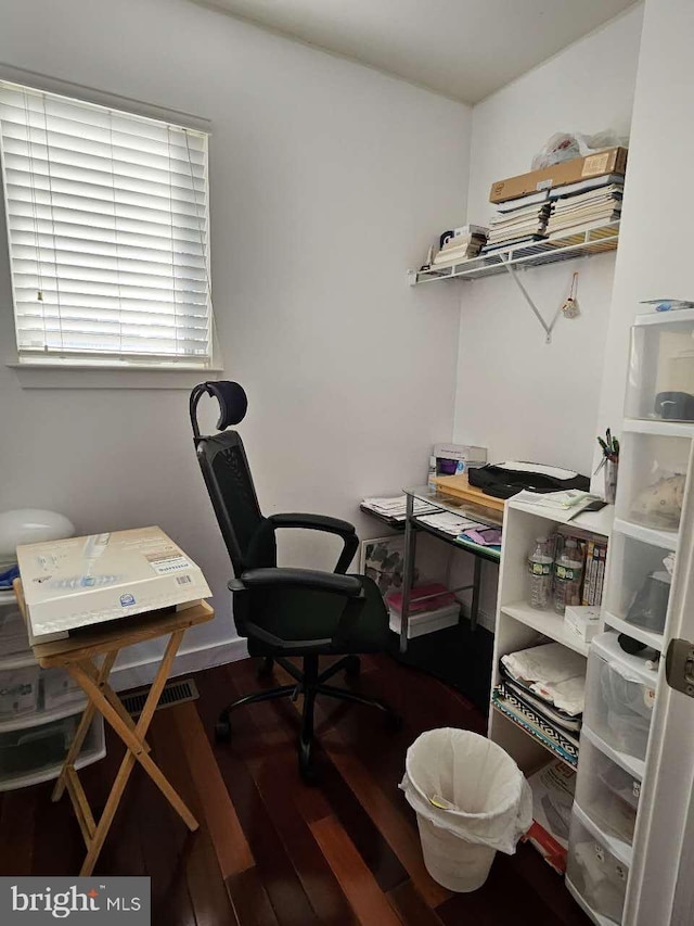 office space featuring dark hardwood / wood-style floors