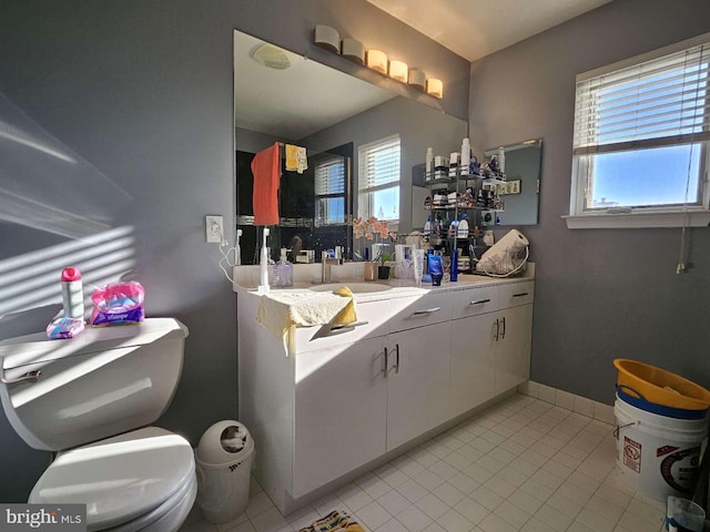 bathroom with tile patterned flooring, vanity, and toilet