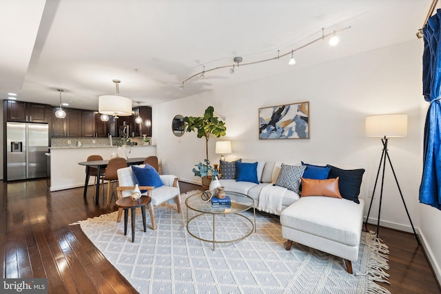 living room with dark wood-type flooring