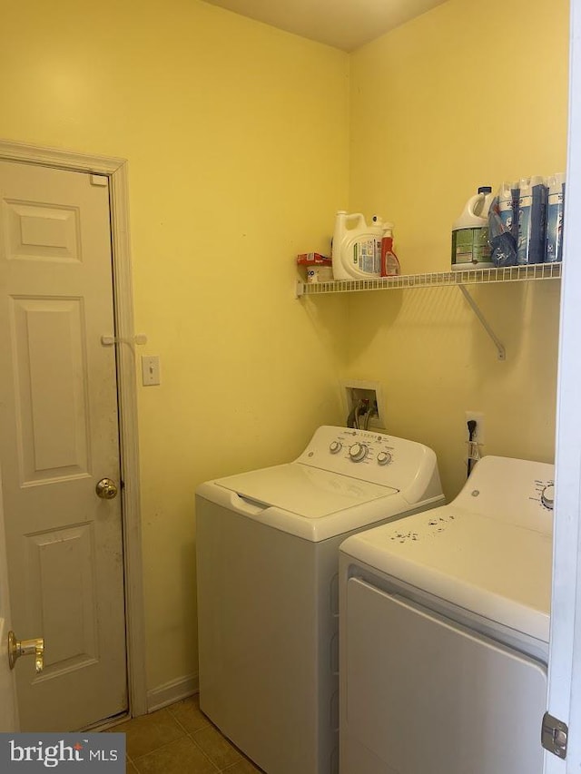 laundry room featuring tile patterned floors and washing machine and dryer