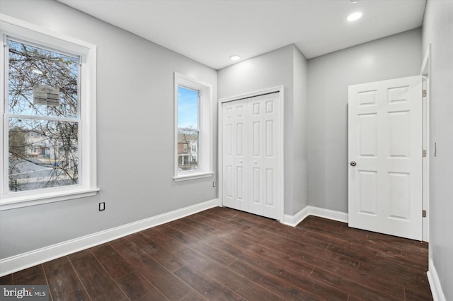 2808 Germantown Ave, Philadelphia, PA 19133 - unfurnished bedroom with dark wood finished floors, a closet, and recessed lighting