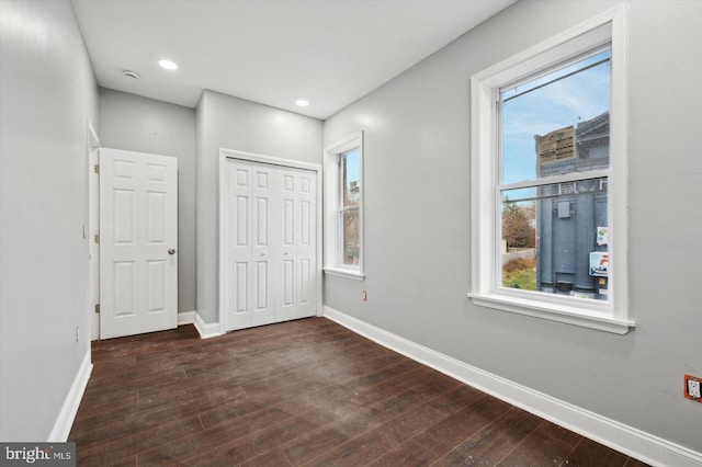 2808 Germantown Ave, Philadelphia, PA 19133 - unfurnished bedroom with dark wood-style floors, a closet, and recessed lighting