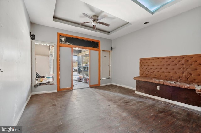 2808 Germantown Ave, Philadelphia, PA 19133 - unfurnished living room with wood finished floors, ceiling fan, and a tray ceiling