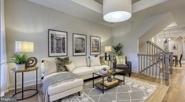 living room with hardwood / wood-style floors