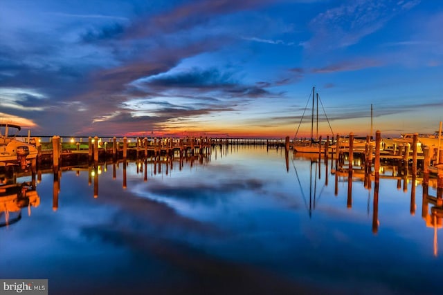 view of dock featuring a water view