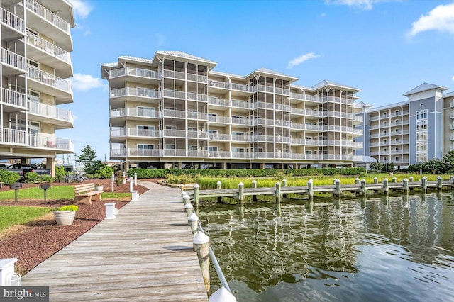 view of dock with a water view