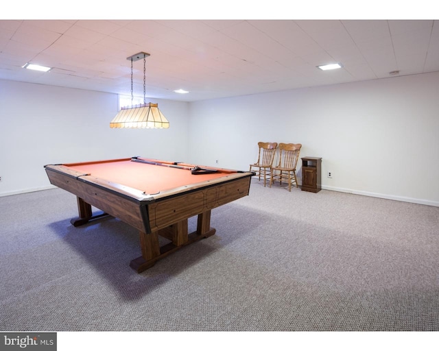 game room with pool table and carpet floors