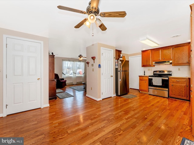 kitchen with light hardwood / wood-style flooring and appliances with stainless steel finishes