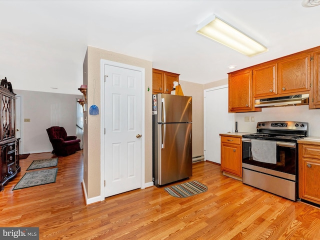 kitchen featuring light hardwood / wood-style floors and appliances with stainless steel finishes