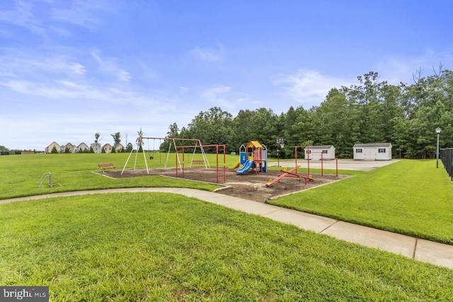 view of jungle gym with a yard