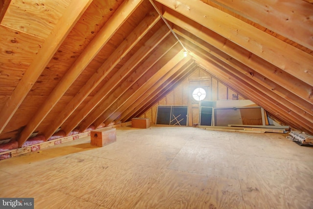 view of unfinished attic