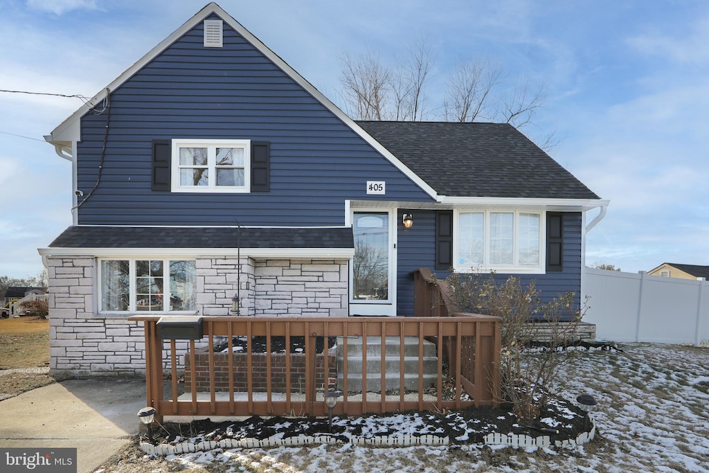 view of front of property with a deck