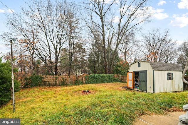 view of yard with a storage shed