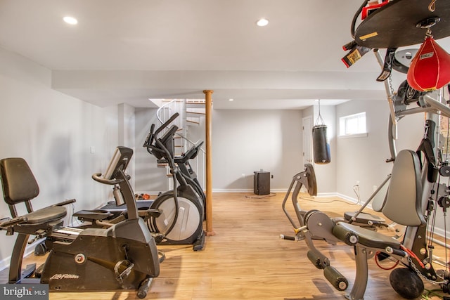 exercise area featuring light wood-type flooring