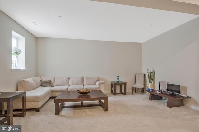 living room with light carpet