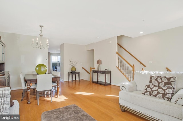 interior space featuring a chandelier and wood-type flooring