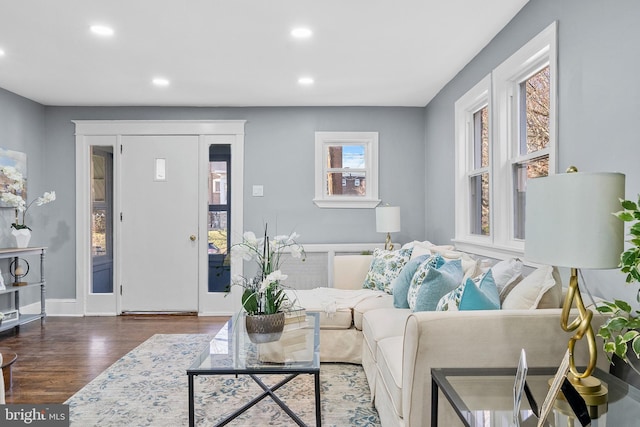 living room with dark wood-type flooring