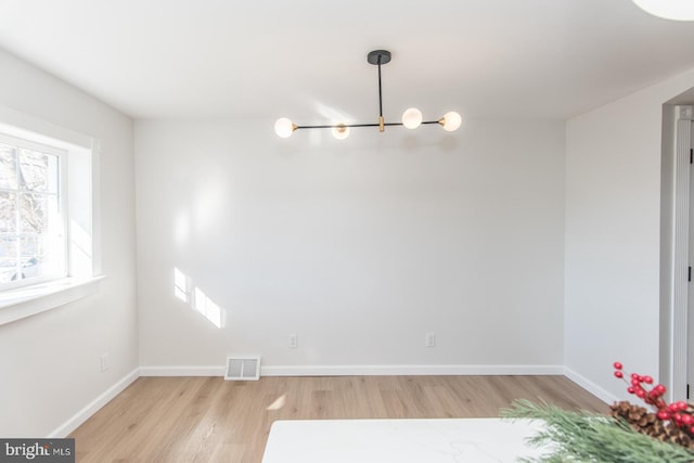 unfurnished dining area featuring light hardwood / wood-style flooring