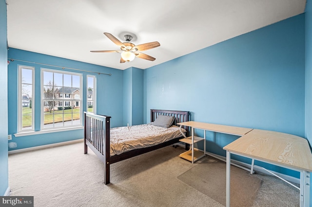 bedroom featuring carpet flooring and ceiling fan