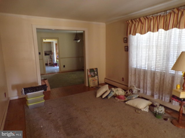 interior space featuring crown molding and baseboard heating