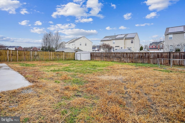 view of yard featuring a storage shed